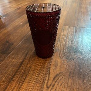 Starbucks Deep Red Glass Candle Holder